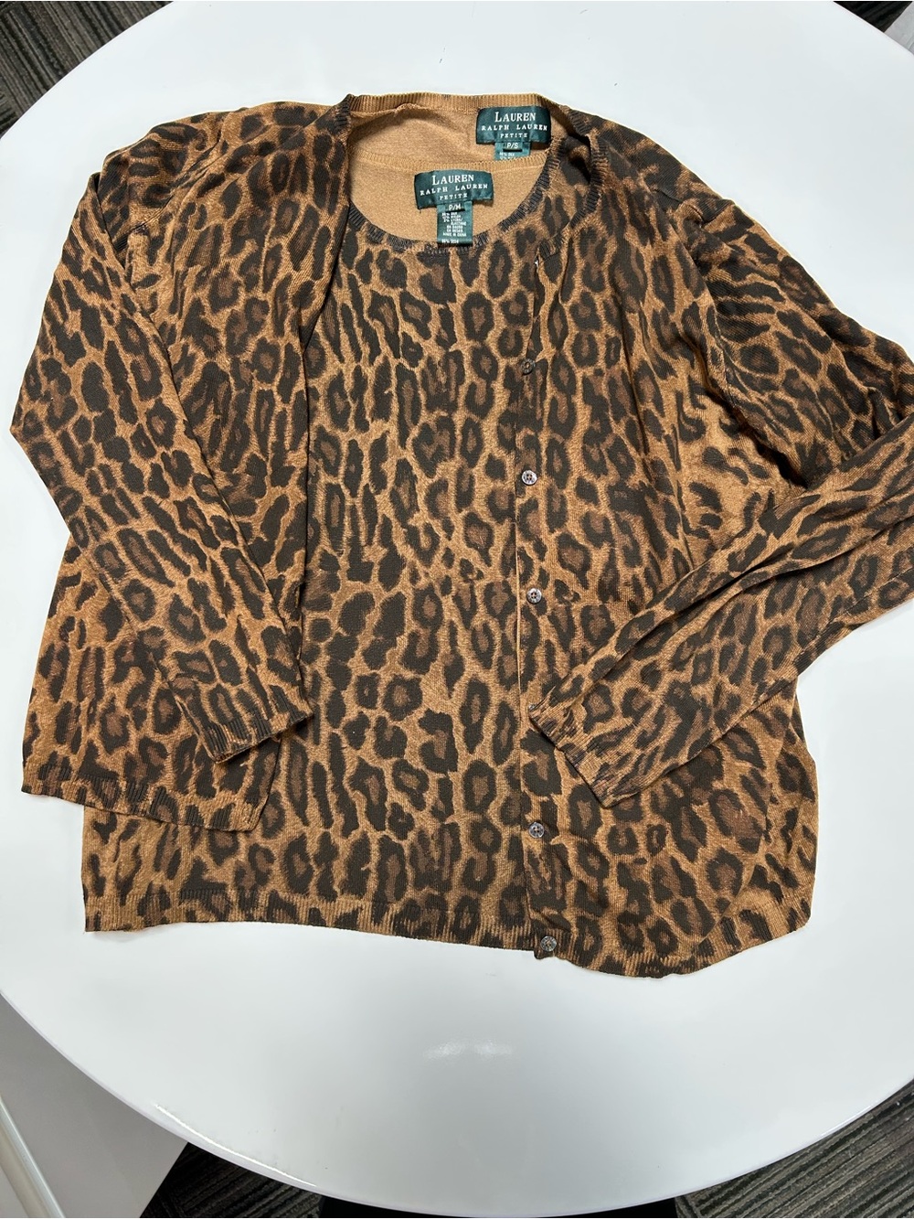 Ralph Lauren Silk Blend Leopard Print Cardigan and tank sweater set